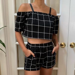 off the shoulder crop top and shorts two piece set